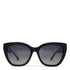 Black cat-eye sunglasses with dark lenses on a white background
